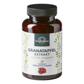 Granatapfel Extrakt - 1.500 mg pro Tagesdosis (3 Kapseln) - 40 % Ellagsäure - 120 Kapseln - von Unimedica