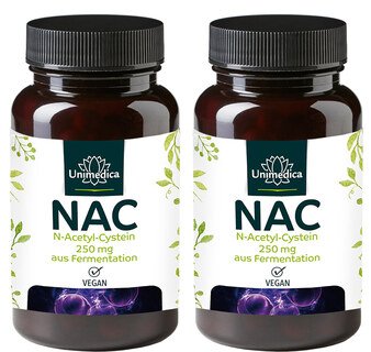 2er-Set: NAC - 250 mg - N-Acetyl-Cystein aus natürlicher Fermentation - 90 Kapseln - von Unimedica