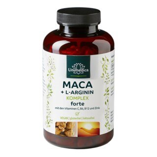 Maca + L-Arginin Komplex forte mit den Vitaminen C, B6, B12 und Zink - hochdosiert - 240 Kapseln - von Unimedica