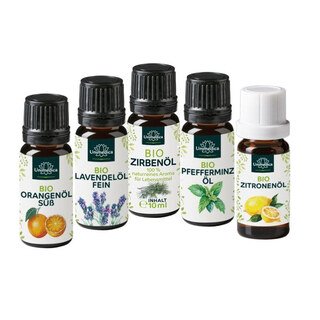 Spar-Set: Bio Orange, Bio Lavendel, Bio Zirbenöl, Bio Pfefferminze und Zitrone - natürliches ätherisches Öl - 5 x 10 ml von Unimedica