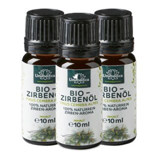 Bio Zirbenöl - 100% naturreines Arvenöl - Zirben-Aroma - ätherisches Öl - 10 ml - von Unimedica - 3 x 10 ml
