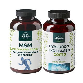 Set: MSM plus Acerola 2000 - 365 Tabletten und Hyaluron + Kollagen comp - mit Vitaminen und Mineralien - 180 Kapseln