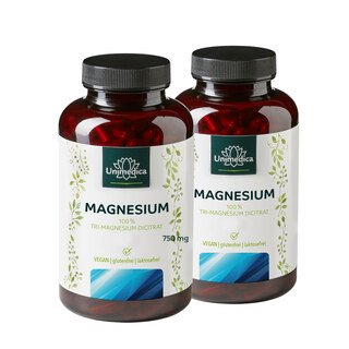2er-Sparset: Tri-Magnesium Dicitrat - 360 mg elementares Magnesium pro Tagesdosis - 2 x 180 Kapseln - von Unimedica