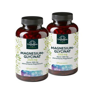 Lot de 2: Glycinate de magnésium - avec 300 mg de magnésium pur par dose journalière - 2 x 180 gélules - par Unimedica