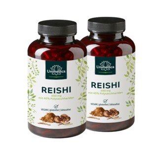 2er-Sparset: Reishi - 1200 mg pro Tagesdosis (2 Kapseln) - Extrakt mit 40 % Polysacchariden - 2 x 180 Kapseln - von Unimedica
