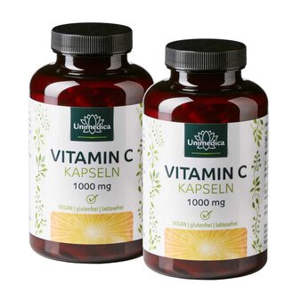 2er-Sparset: Vitamin C - 1000 mg pro Tagesdosis (2 Kapseln) - 99 % Reinheit - 2 x 180 Kapseln - von Unimedica