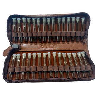 30 - Remedy case in nature tanned nappa-leather with empty brown glass vials/