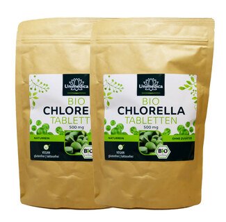 2er-Sparset: 2x Bio Chlorella - 500 Tabletten mit je 500 mg reinem Chlorella Pulver -  laborgeprüft und naturrein - von Unimedica/