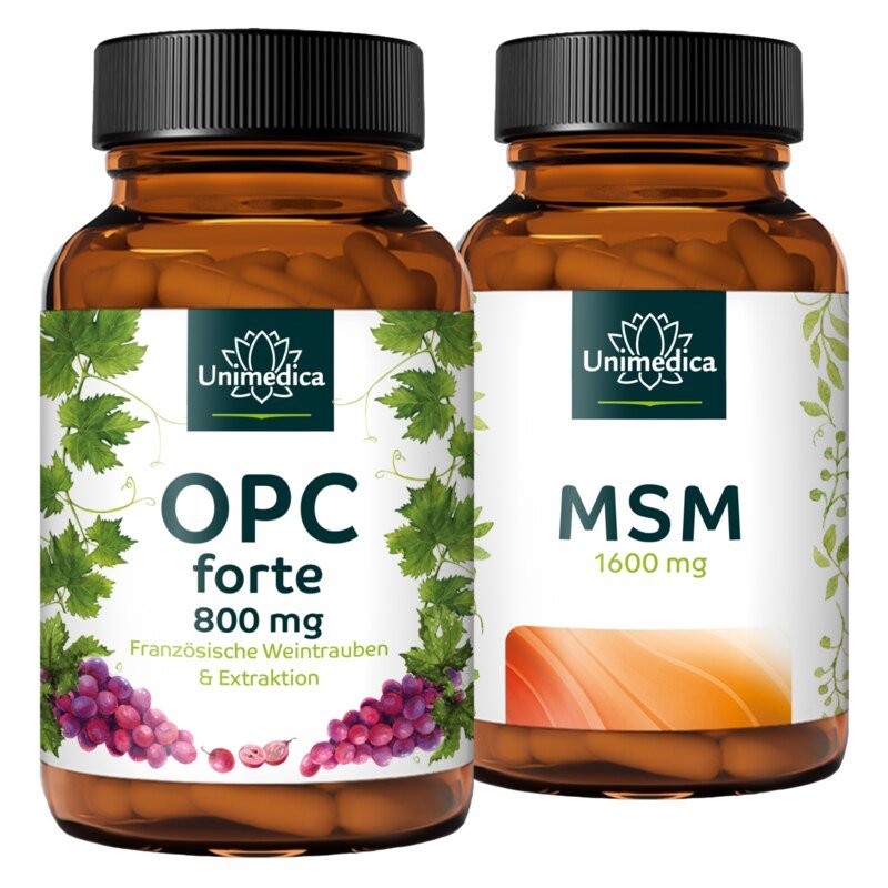 Spar Set - OPC forte - 800 mg Traubenkernextrakt pro Tagesdosis - 180 Kapseln UND MSM - 800 mg hochdosiert - 365 Kapseln - von Unimedica