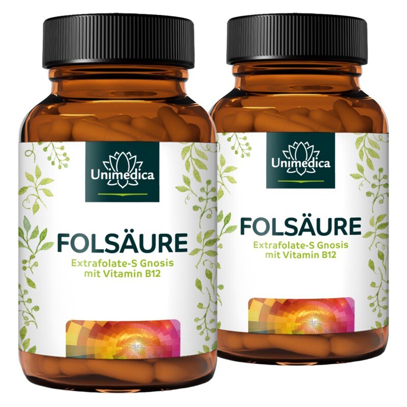 2er-Sparset: Folsäure mit Extrafolate S von Gnosis und Vitamin B12 - 800µg Folsäure und 25 µg Vitamin B12 - 2 x 180 Kapseln - von Unimedica