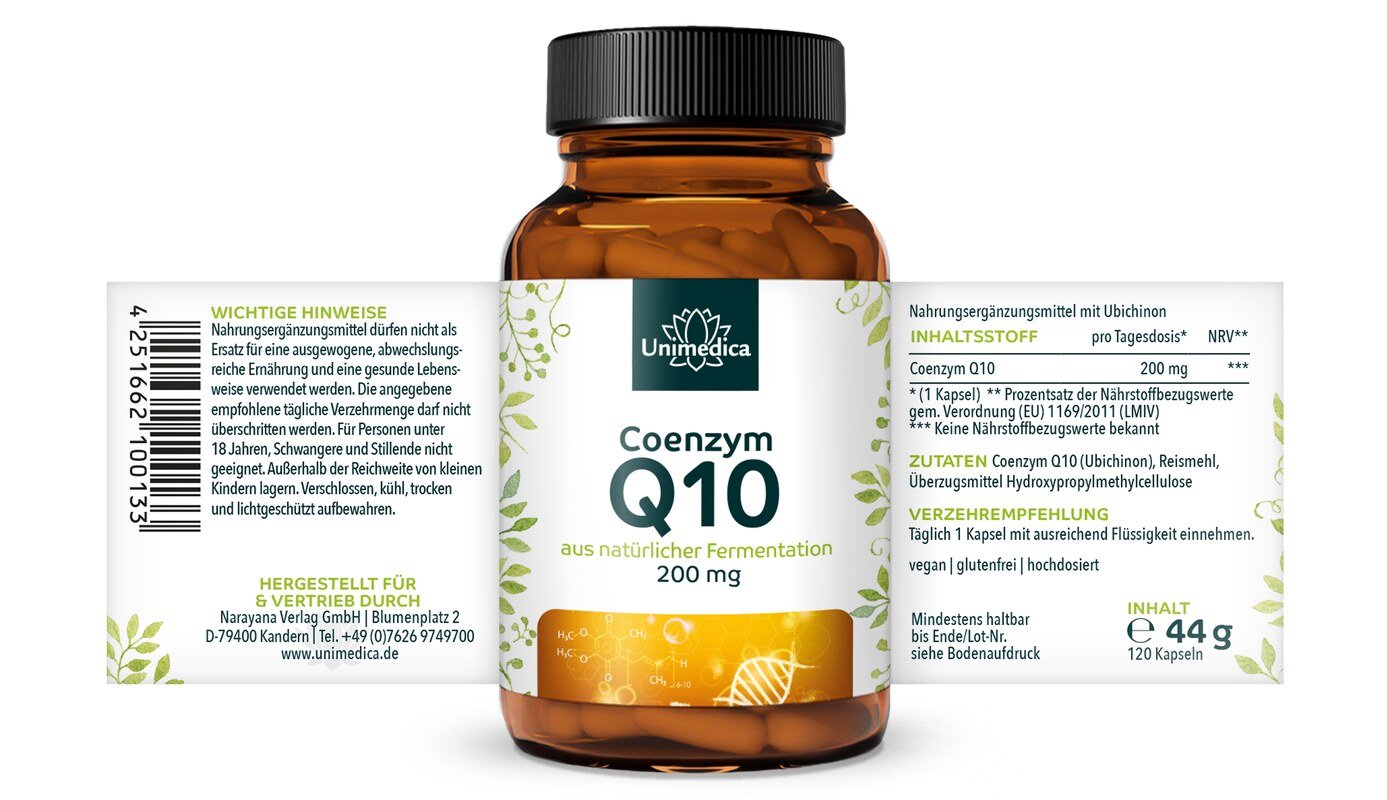 2er-Sparset: Coenzym Q10 - 200 mg pro Tagesdosis - 2 x 120 Kapseln - von Unimedica