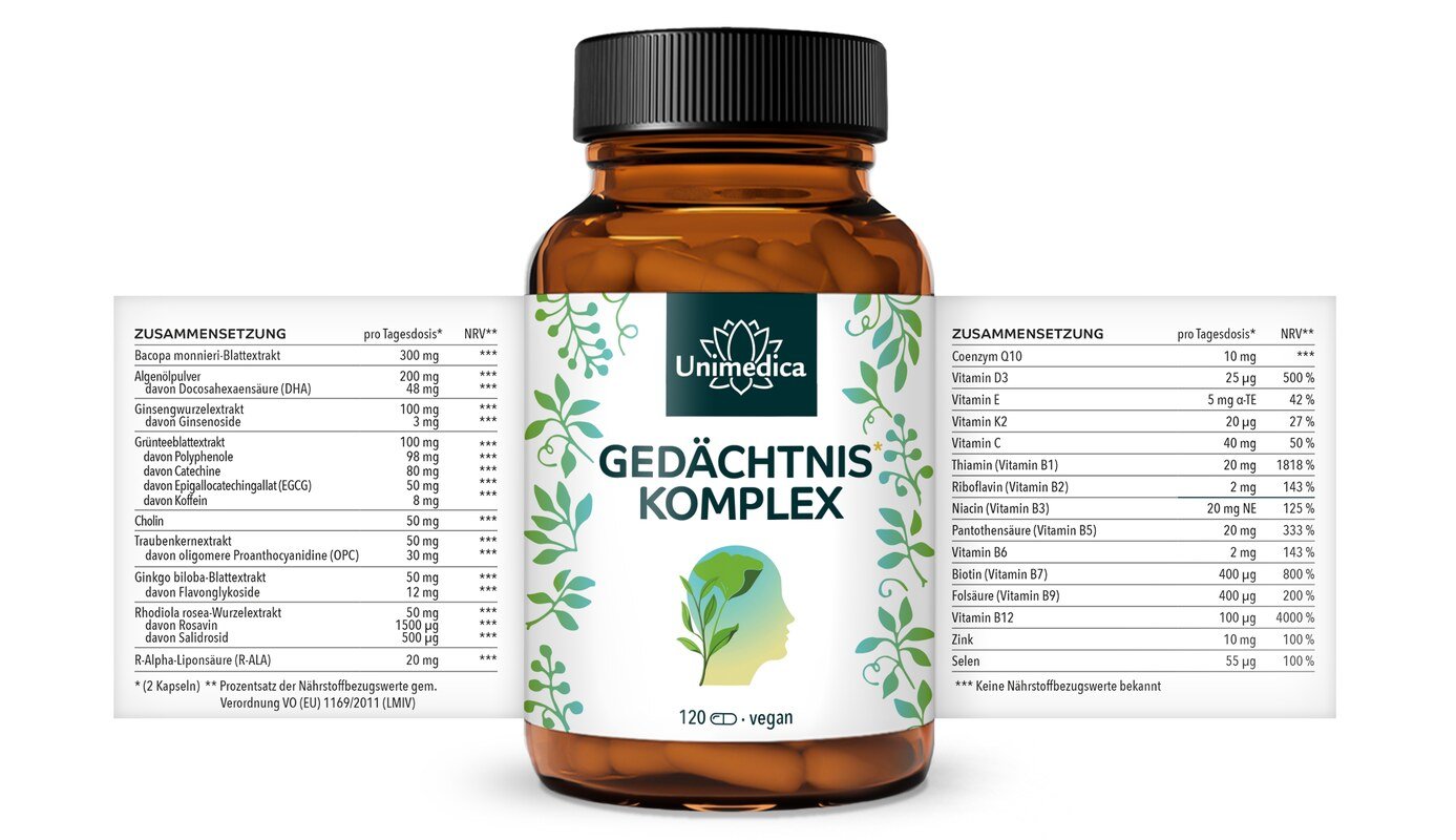 Gedächtnis* Komplex - 120 Kapseln - von Unimedica