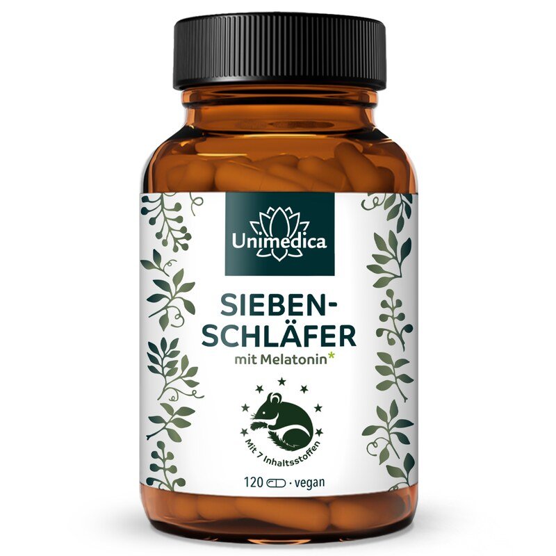 Siebenschläfer - Komplex mit Melatonin*, Vitaminen, L-Tryptophan, Bio Ashwagandha und Bio Brahmi - 120 Kapseln - von Unimedica
