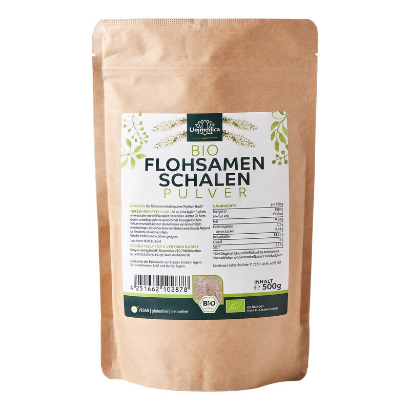 Bio Flohsamenschalen Pulver - 99 % Naturreinheit - Premiumqualität - 500 g - von Unimedica