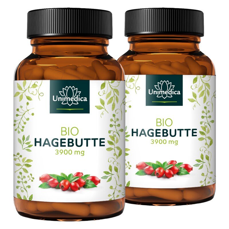 2er-Sparset: Bio Hagebutten - 3900 mg pro Tagesdosis (3 x 2 Kapseln) - 150 Kapseln - von Unimedica