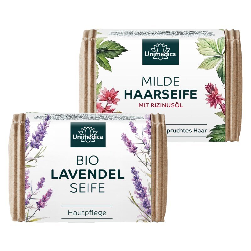 Sparset: Bio Lavendelseife 100 g & milde Haarseife 100 g - von Unimedica