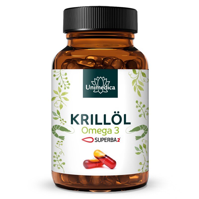 Krillöl SUPERBA 2™ - reich an Omega-3-Fettsäuren EPA + DHA - 1.000 mg Krillöl pro Tagesdosis (2 Kapseln) - 120 Hartgelkapseln (Licaps®) - von Unimedica - Topangebot