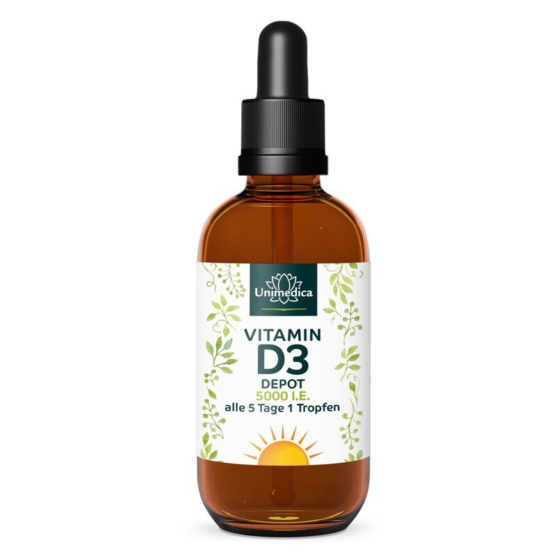 Vitamin D3 Tropfen - 5.000 I.E. - DEPOT - 125 µg pro 5-Tagesdosis (1 Tropfen) - hochdosiert - 50 ml - von Unimedica
