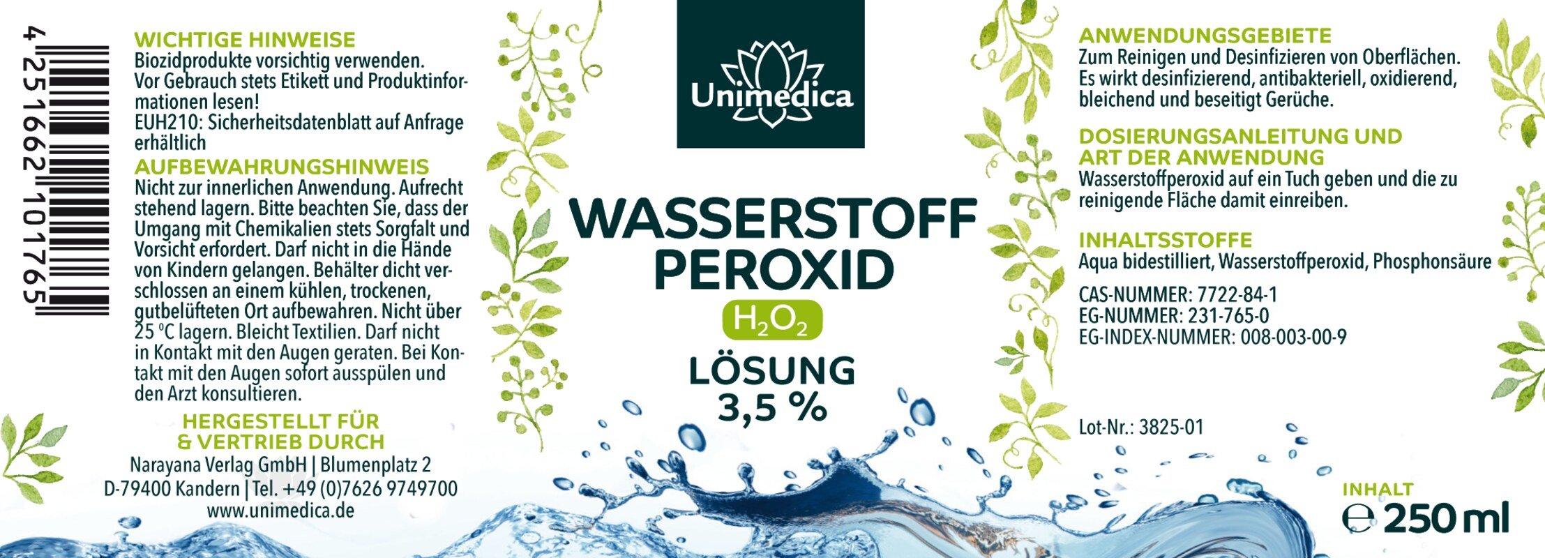 Wasserstoffperoxid 3,5 % - H2O2 - Lebensmittelqualität - 250 ml - von Unimedica