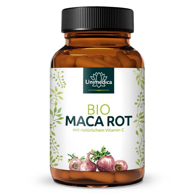 Bio Maca Rot - 3.000 mg pro Tagesdosis (4 Kapseln) - plus Vitamin C aus Bio Acerola - 180 Kapseln - von Unimedica