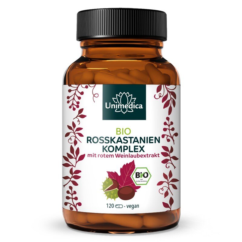 Bio Rosskastanien Komplex mit rotem Weinlaub und Acerola - 120 Kapseln - von Unimedica
