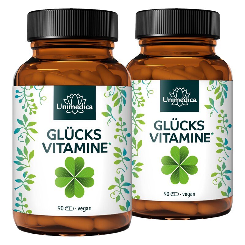 2er-Sparset: Glücksvitamine* - Komplex mit Johanniskraut, Passionsblume, Tryptophan und Tyrosin - 2 x 90 Kapseln - von Unimedica