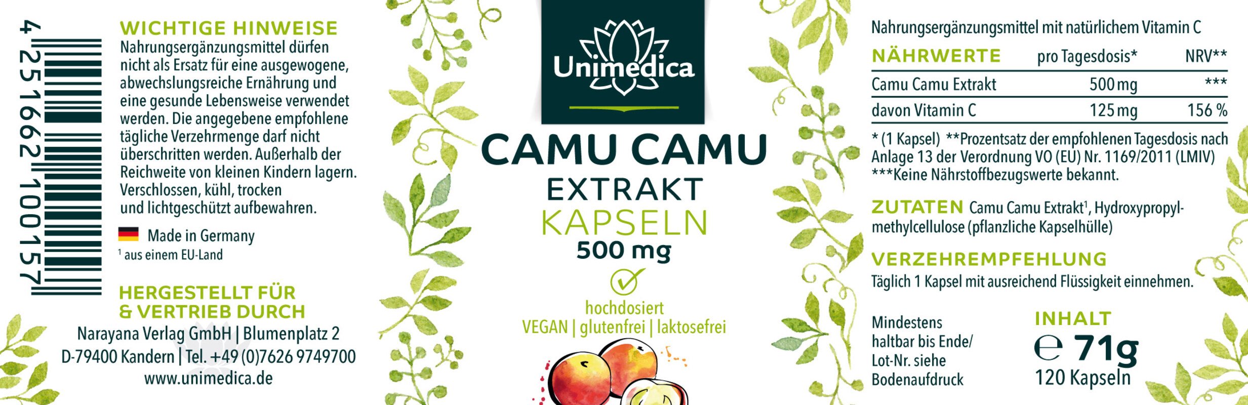 2er-Sparset: Camu Camu - 500 mg hochdosiert - 2 x 120 Kapseln - von Unimedica