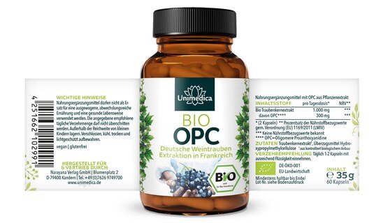 2er-Sparset: Bio OPC - mit 30 % reinem OPC Gehalt - 300 mg OPC pro Tagesdosis (2 Kapseln) - 2 x 60 Kapseln - von Unimedica