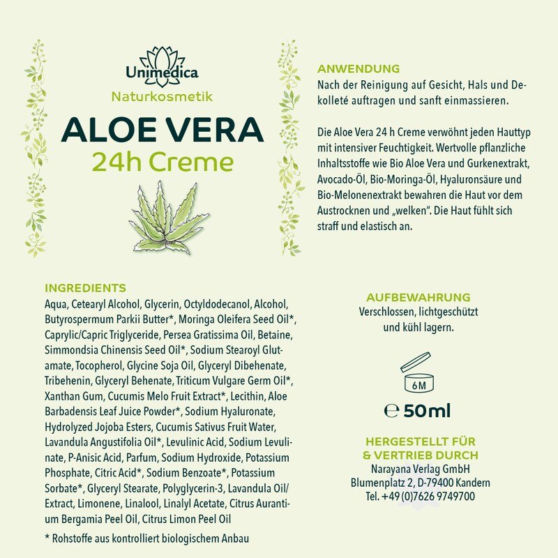 2er-Sparset: Aloe Vera 24h Creme - 2 x 50 ml - von Unimedica