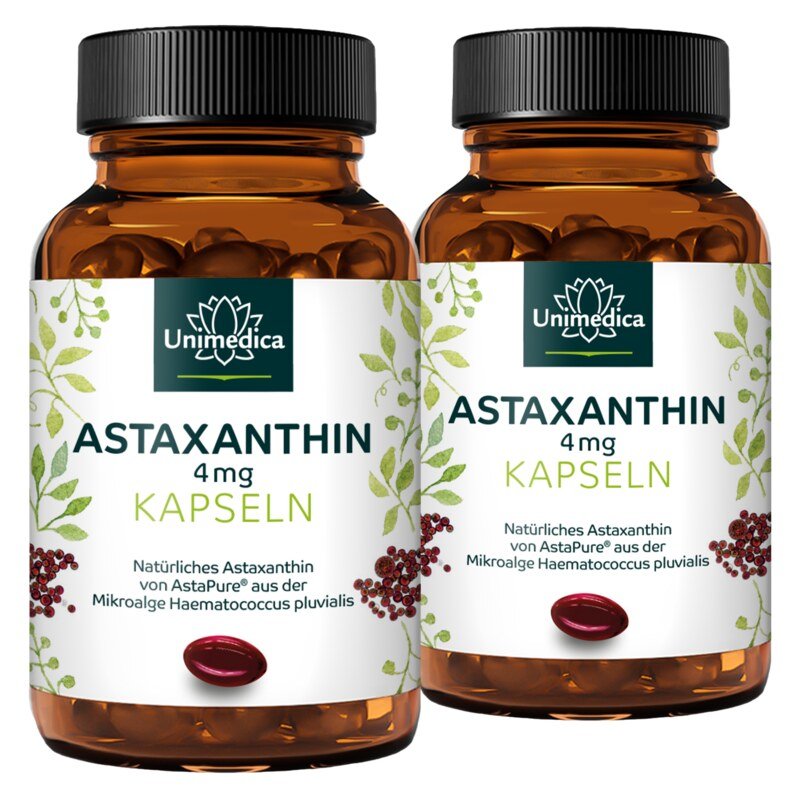 2er-Sparset: Astaxanthin - AstaPure® - 4 mg pro Tagesdosis (1 Kapsel) - 2 x 60 Softgelkapseln - von Unimedica