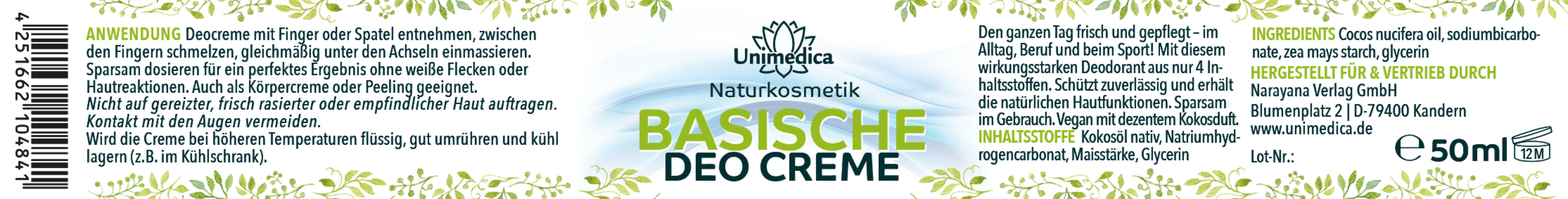 Basische Deo Creme - 50 ml - von Unimedica