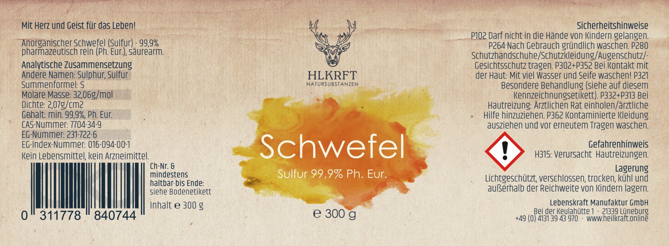 Anorganischer Schwefel - HLKRFT Lebenskraft Manufaktur - 300 g