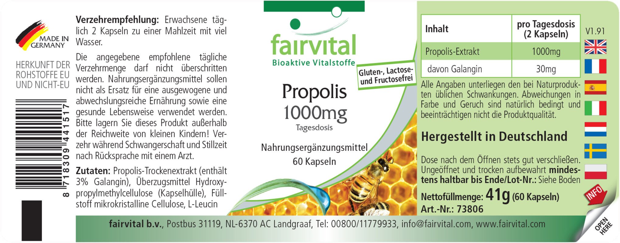 Propolis 1000 mg Tagesdosis - 60 Kapseln