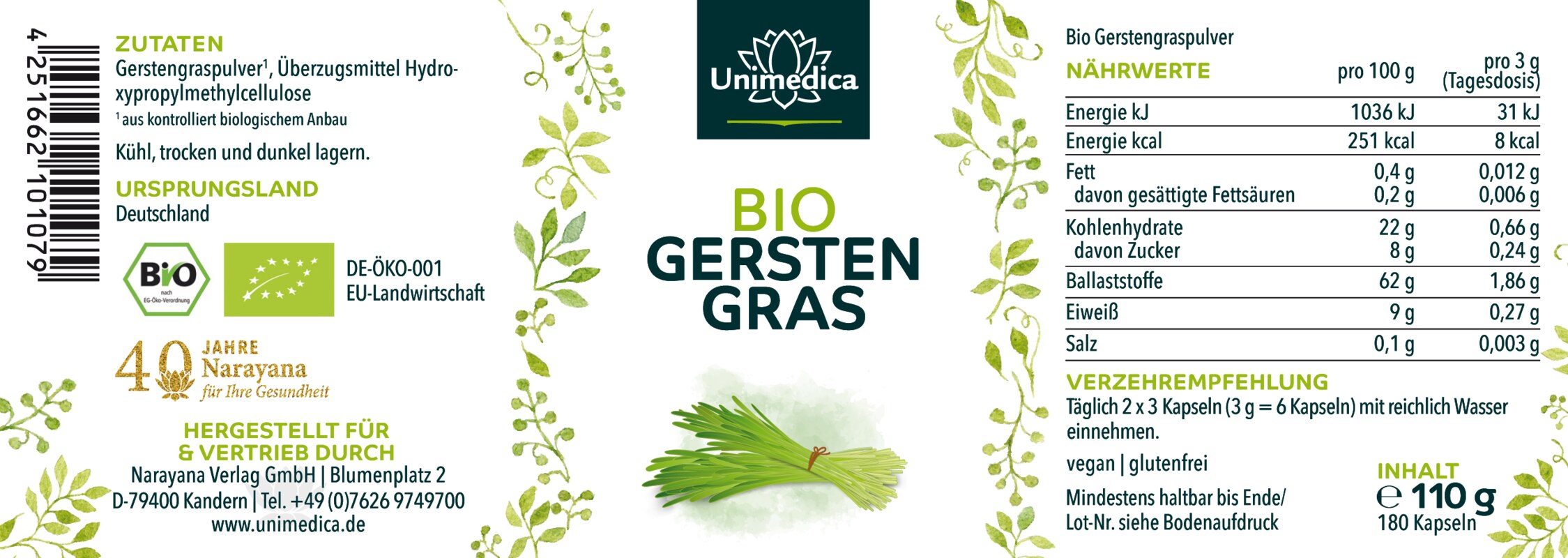 Bio Gerstengras Kapseln - von Unimedica