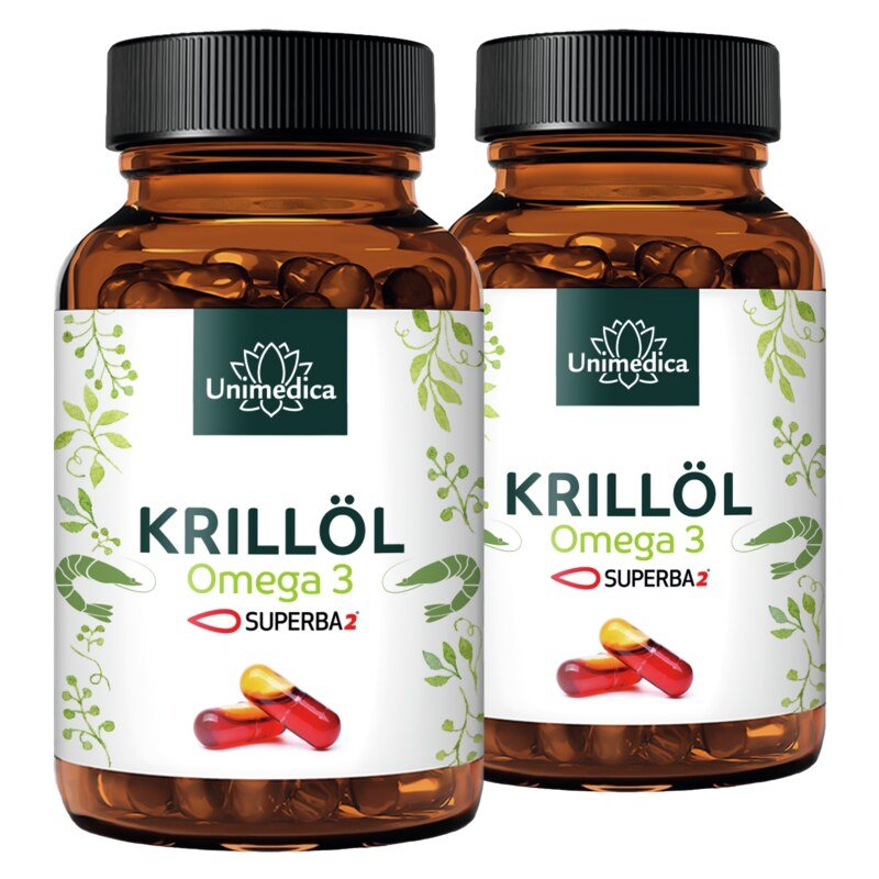 2er-Sparset: Krillöl SUPERBA 2™ - reich an Omega-3-Fettsäuren EPA + DHA - 1.000 mg Krillöl pro Tagesdosis (2 Kapseln) - 2 x 120 Hartgelkapseln (Licaps®) - von Unimedica - Topangebot