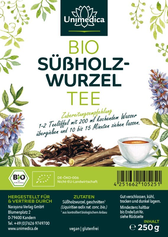 Bio Süßholzwurzel Tee - Liquiritiae radix nat. conc. bio. - ungeschält und geschnitten - 250 g - von Unimedica