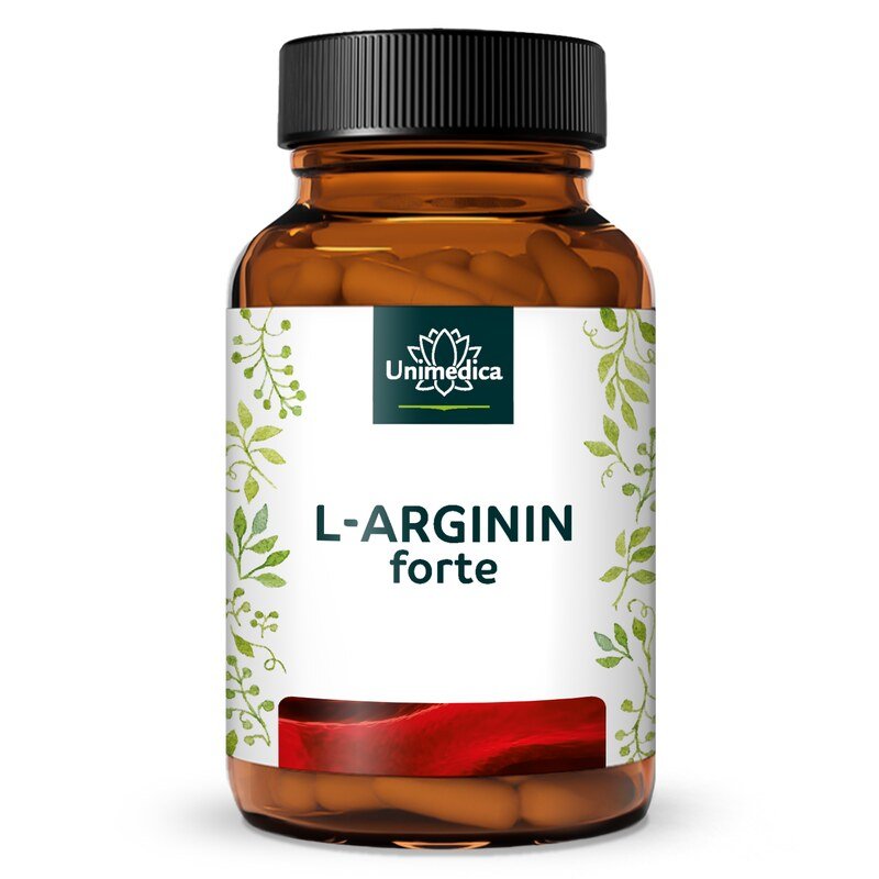 L-Arginin forte - 3.720 mg pro Tagesdosis (6 Kapseln) - aus natürlicher Fermentation - hochdosiert - vegan - 365 Kapseln - von Unimedica