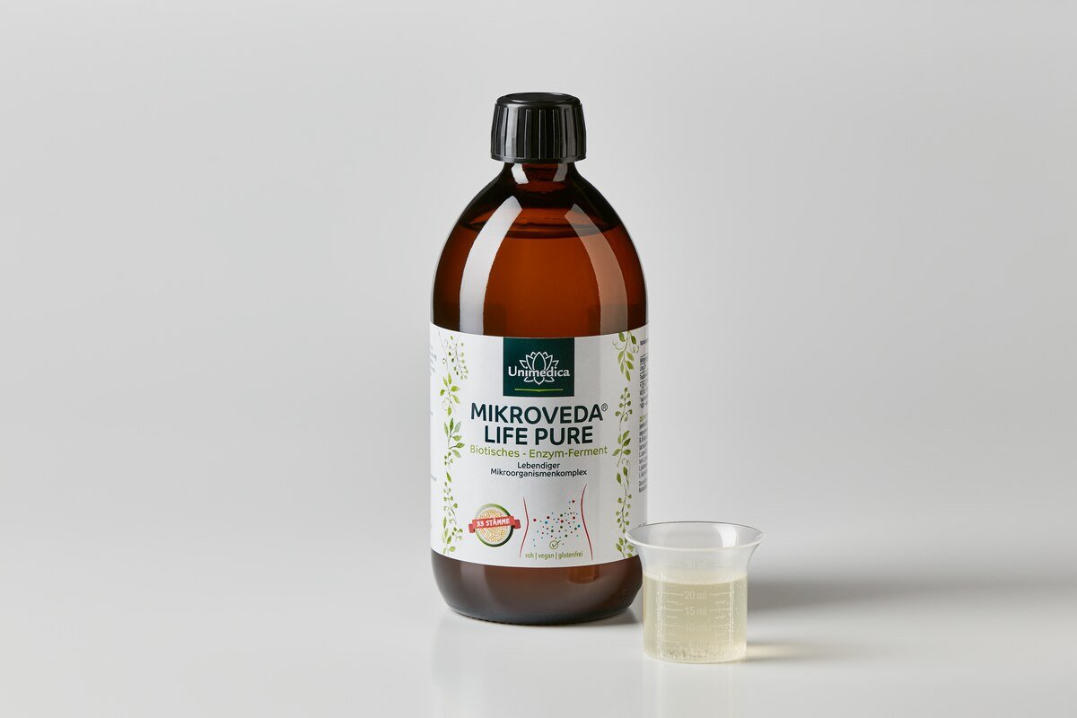 MikroVeda (R) Life Pure - Biotisches Enzym-Ferment - Bioqualität - 32 Bakterienstämme - lebendiger Mikroorganismenkomplex - natürlich symbiotisiert - 500 ml - von Unimedica