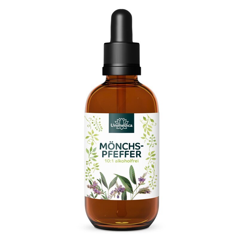 Mönchspfeffer - flüssiger Pflanzenextrakt - alkoholfrei - 15 mg pro Tagesdosis (30 Tropfen) - 100 ml - Tropfen - von Unimedica