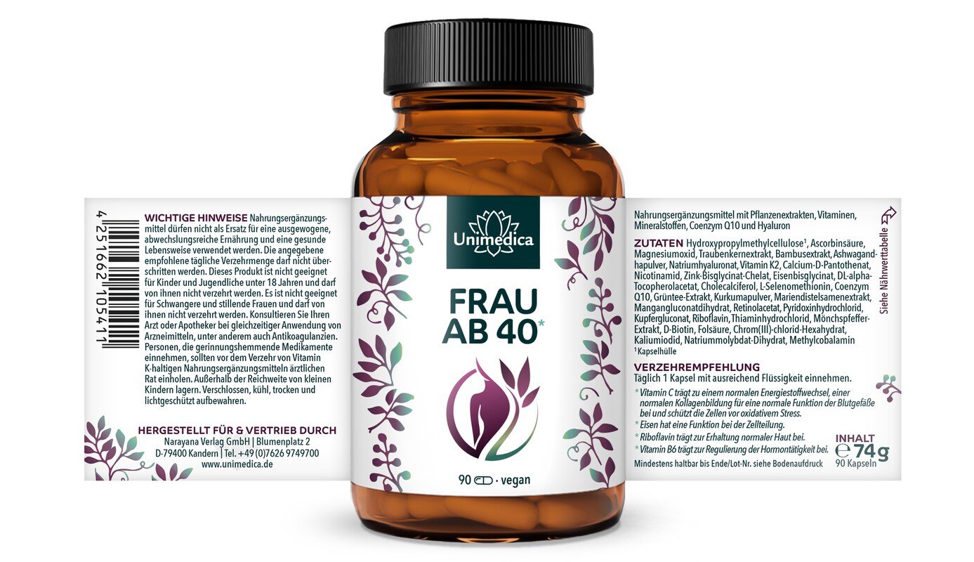 2er-Sparset: Frau ab 40* - Komplex mit Coenzym Q10, Hyaluron und OPC - 2 x 90 Kapseln - von Unimedica