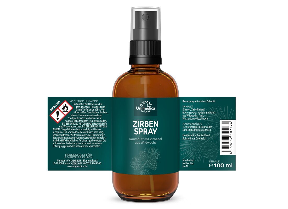 Zirbenspray - Raumduft mit Zirbenöl aus Wildwuchs - 100 ml - von Unimedica
