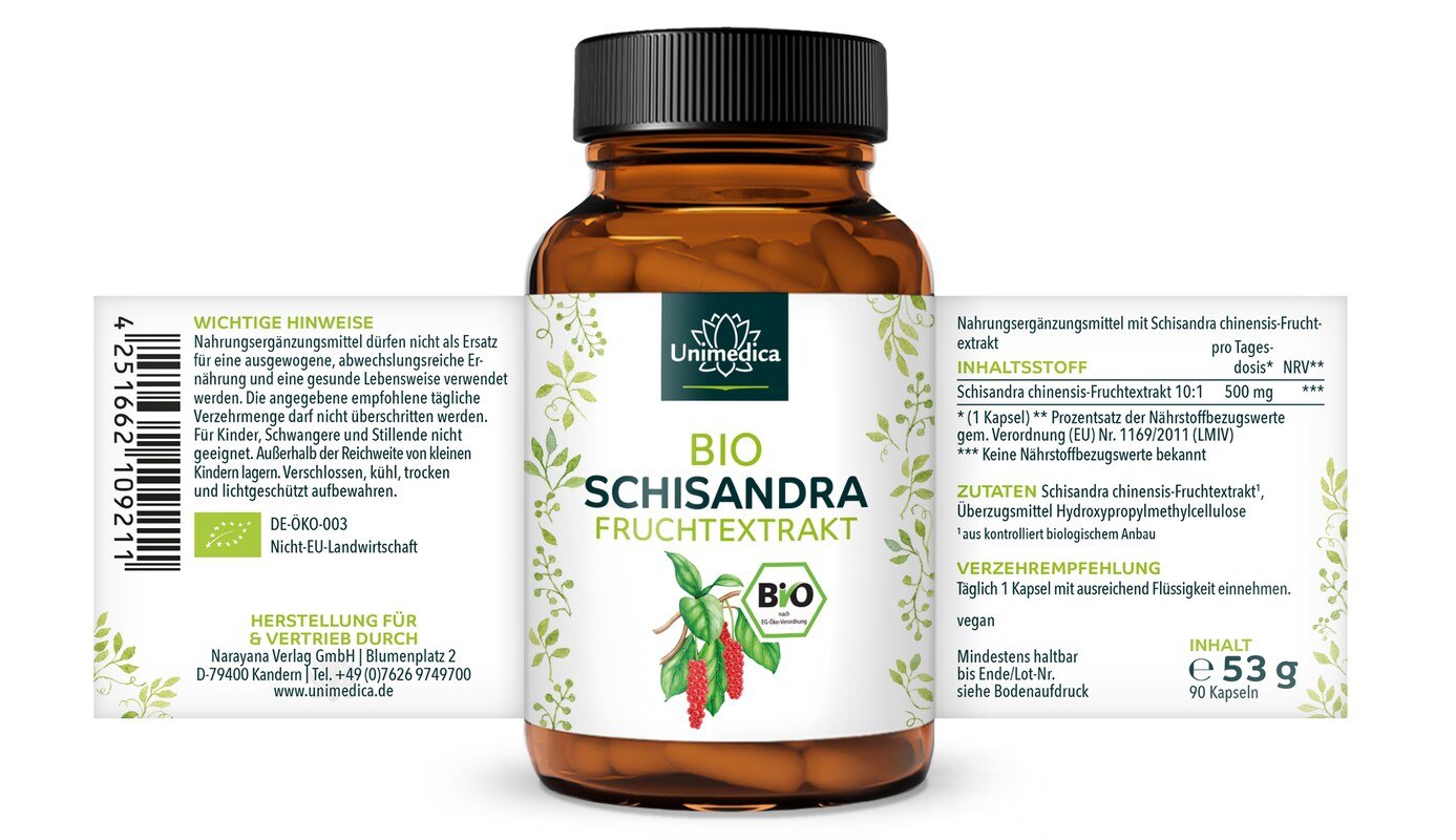 Bio Schisandra Extrakt - 90 Kapseln - von Unimedica