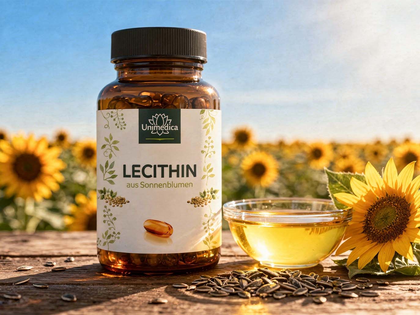 Lecithin - aus Sonnenblumen - 2.000 mg pro Tagesdosis (2 Kapseln) - 200 Softgelkapseln - von Unimedica