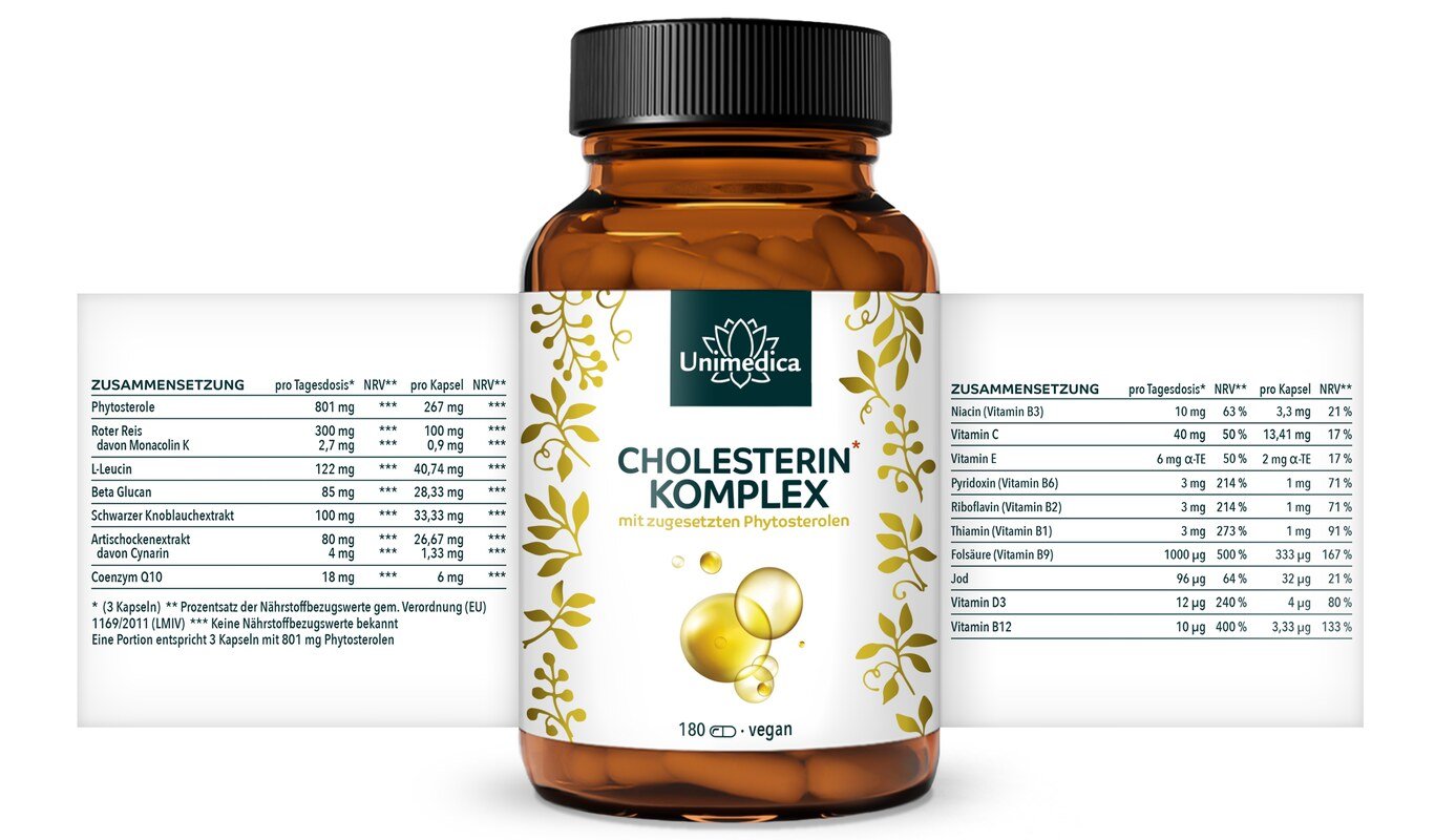 Cholesterin* Komplex - mit 40,56 % Phytosterolen - 180 Kapseln - von Unimedica