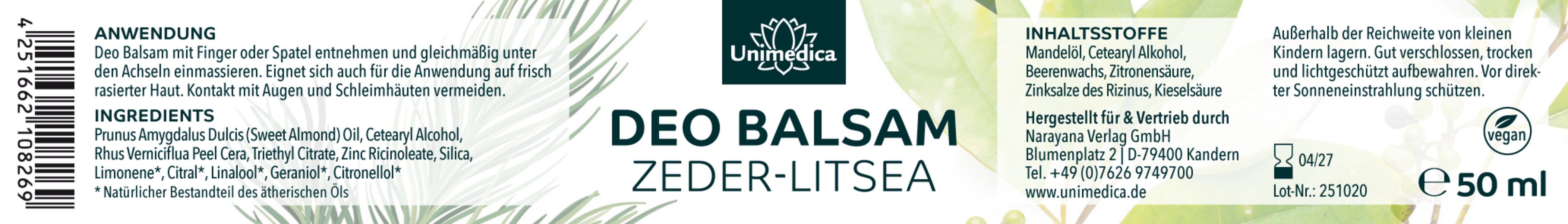 Deo Balsam Zeder-Litsea- 50 ml - von Unimedica