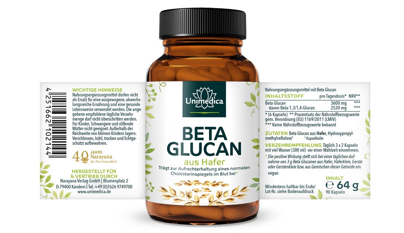 Beta Glucan - 3.600 mg Beta Glucan pro Tagesdosis (6 Kapseln) - 90 Kapseln - von Unimedica