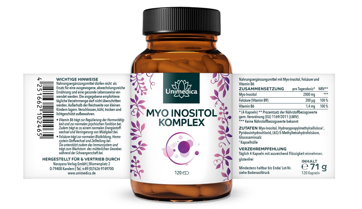 2er-Sparset: Myo Inositol Komplex - mit Folsäure und Vitamin B6 - 2 x 120 Kapseln - von Unimedica