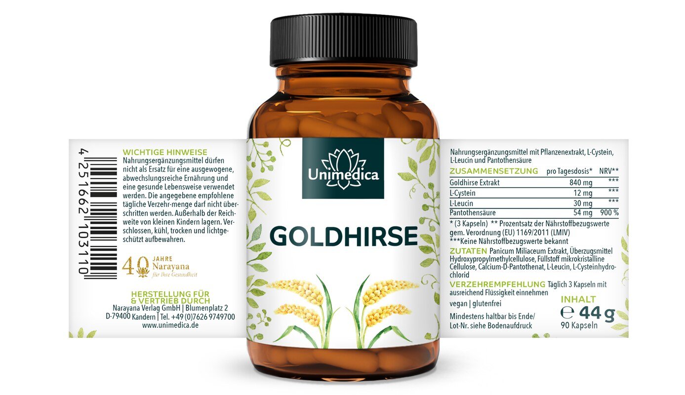 2er-Sparset: Goldhirse Extrakt - 840 mg pro Tagesdosis (3 Kapseln) - 2 x 90 Kapseln - von Unimedica