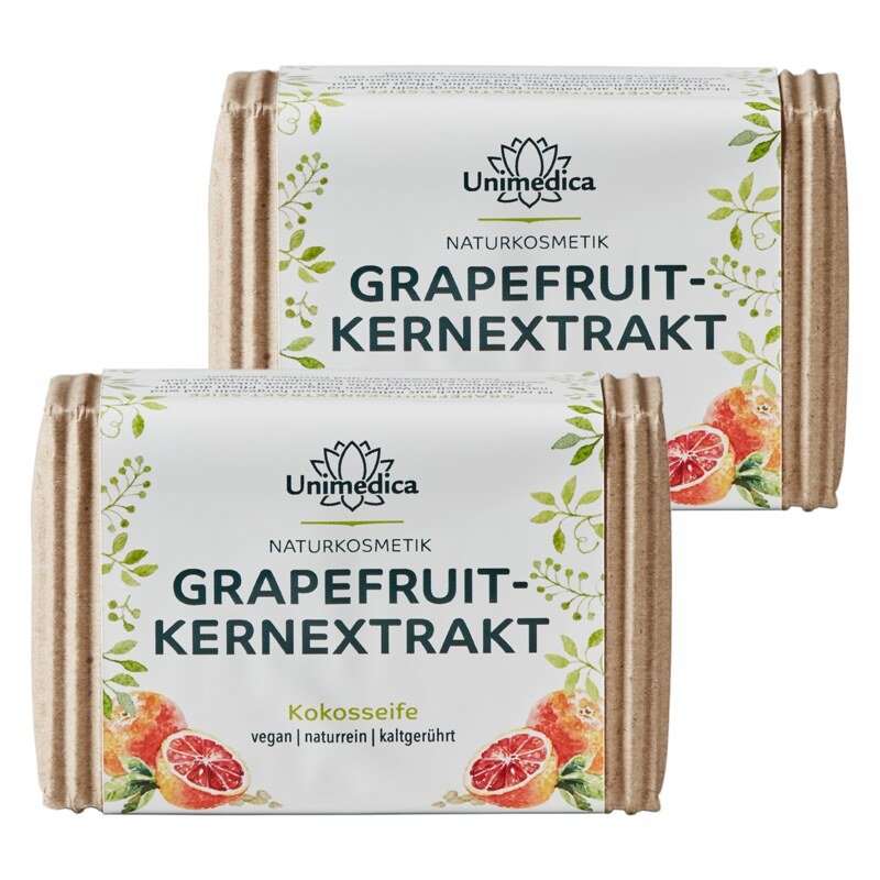 2er-Sparset: Grapefruitkern Seife - Grapefruitkernextrakt-Kokosseife - naturrein und kaltgerührt - 2 x 100 g - von Unimedica