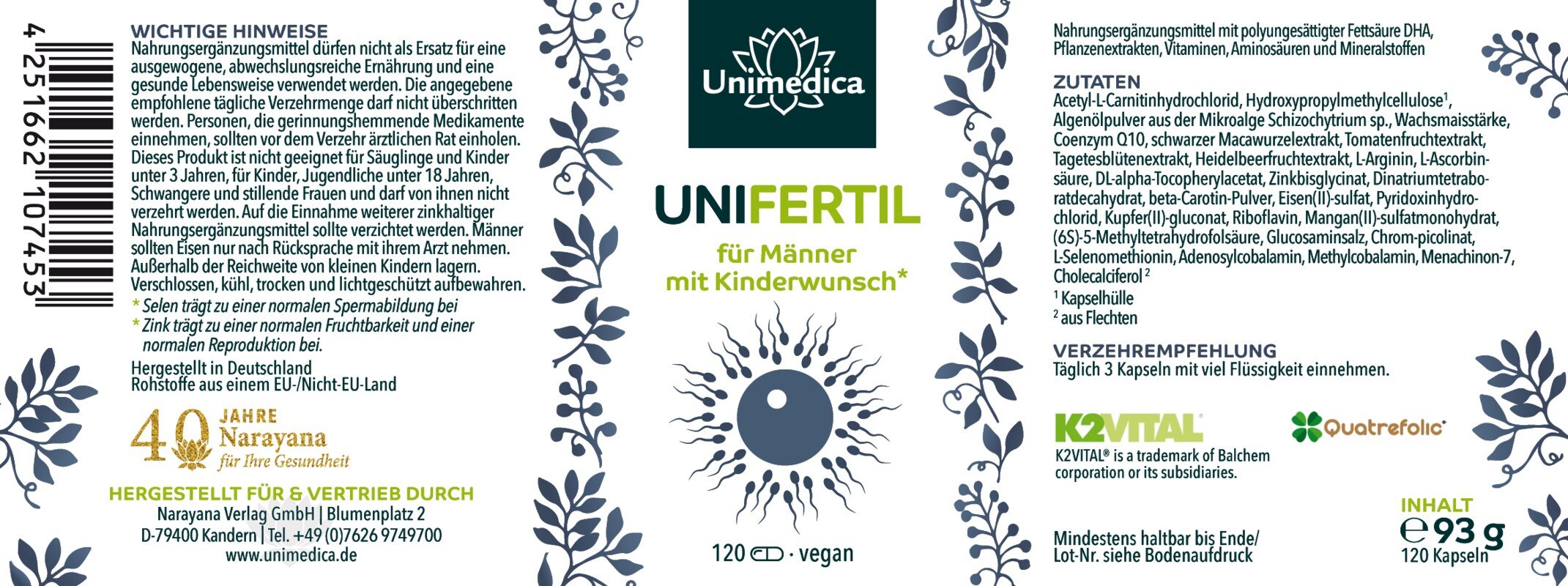 Unifertil - für Männer mit Kinderwunsch* - 120 Kapseln - von Unimedica